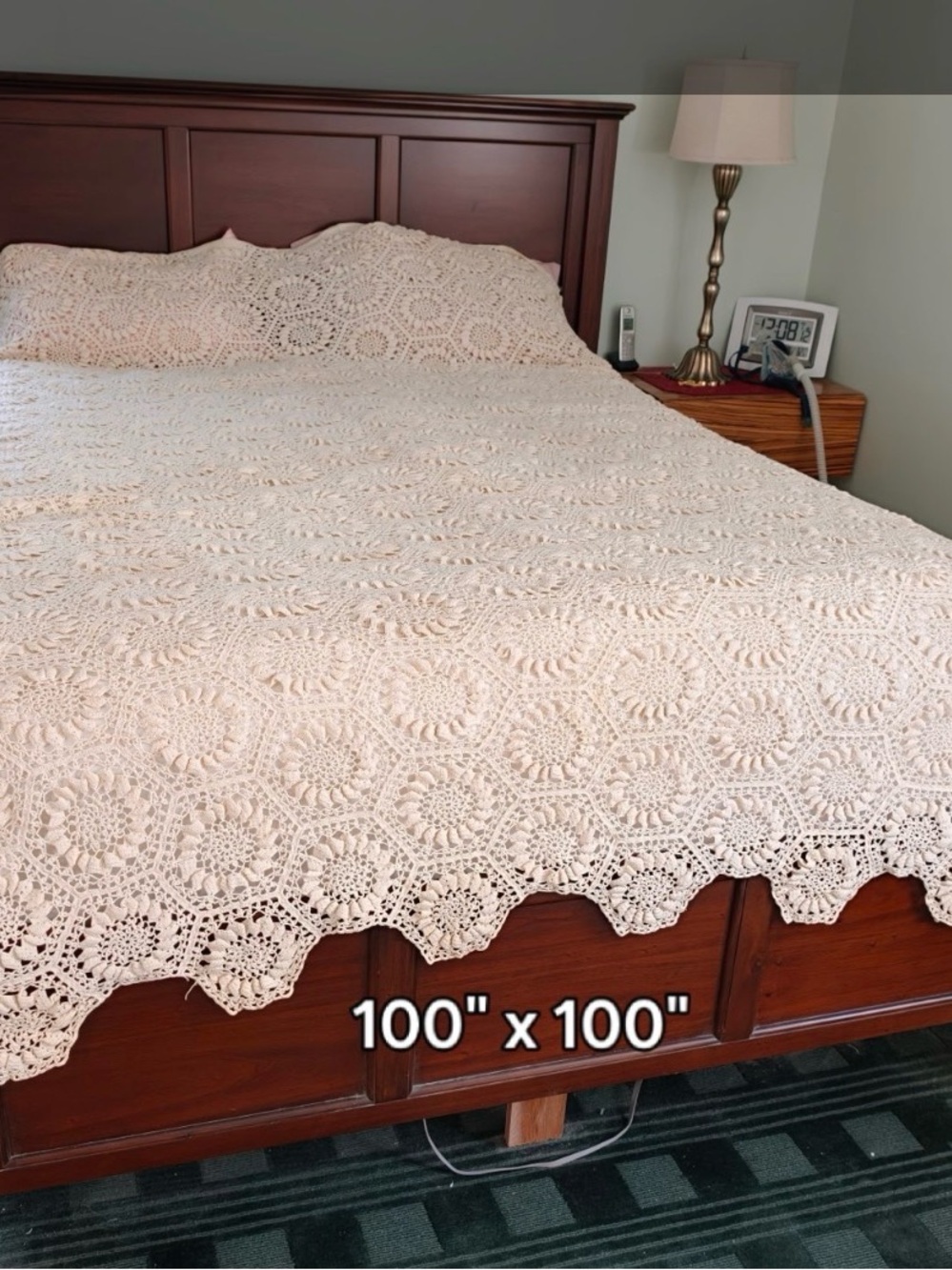 Cream Crochet Bedspread Throw - Handcrafted Lace Design